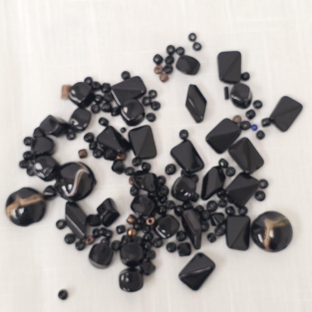 Black Glass Bead Mix Lot Faceted Round Rectangle Jewelry Craft Beads